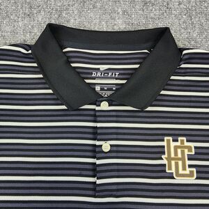 Nike Shirt Mens XL Black Gray Striped Polo Dri-Fit Standard Short Sleeve Logo